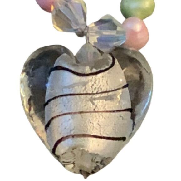 Teng Yue Art Glass Heart Necklace - Freshwater Pearls, Handmade, Gift-Ready - Picture 1 of 12